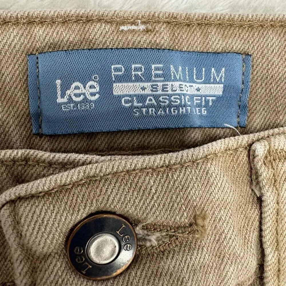 Lee Premium Select Jeans Mens 34x30 Tan Classic Fit Straight Leg Stretch Denim